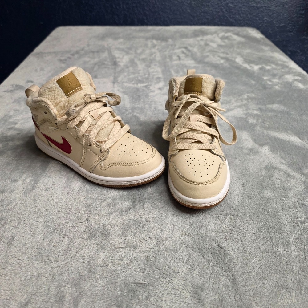 Kids Air Jordan 1 Mid Utility Fleece Colorful /Beige Size 13